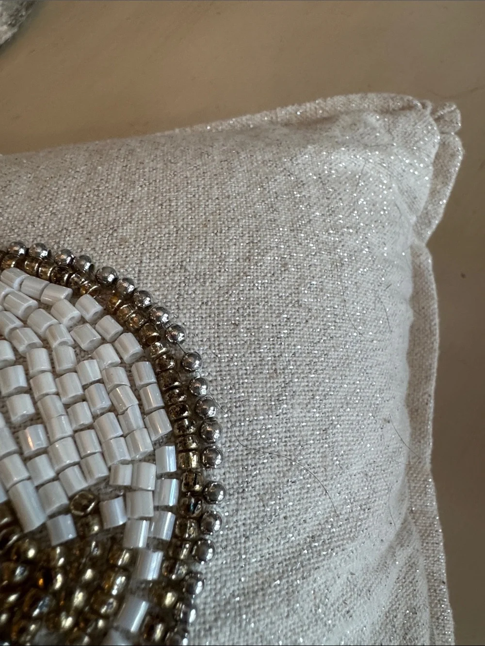 Beaded Crab Decorative Pillow - White and Gold